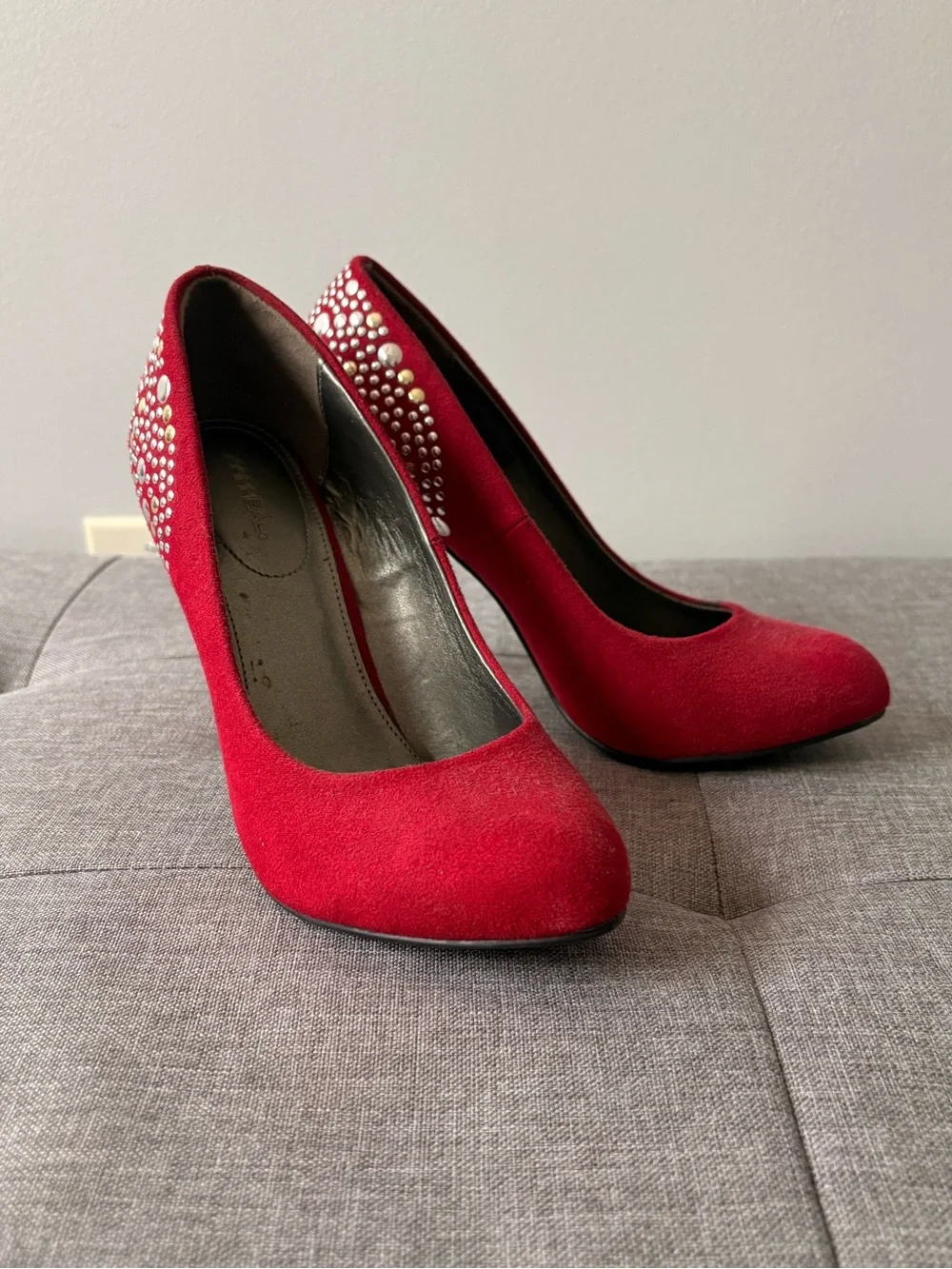 Xappeal Red Suede Rhinestone Heel Pumps